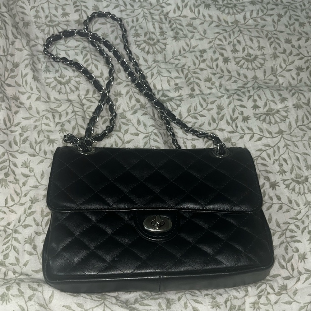 Black Quilted Flap Bag Large